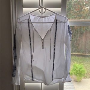 Lite weight blouse with blue embroidery